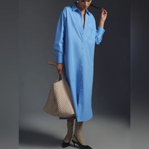 Maeve Long-Sleeve Blue Shirt Dress Medium Petite